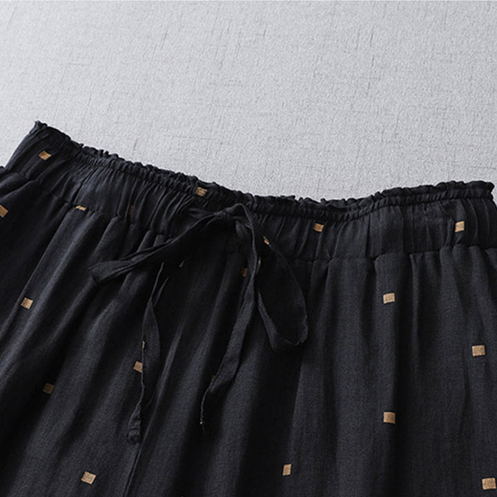 Pantalones anchos de lino y algodón para mujer con diseño de lunares de verano y bolsillos. - image 10