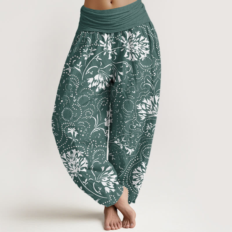 Pantalones harén con cintura elástica para mujer, informales, con estampado floral de plantas de vid y piedras de Buddha Stones - Cadete Azul - US22，UK/AU26，EU54 (6XL) - image 1