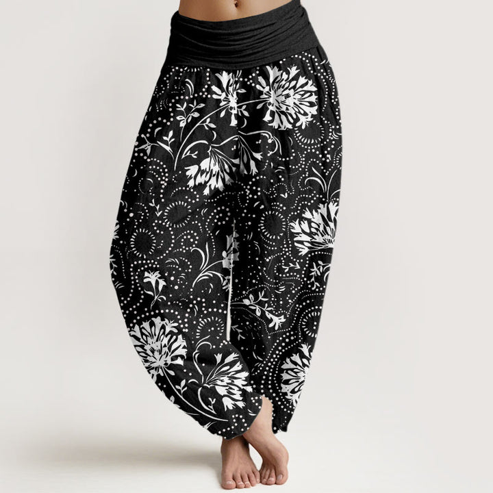 Pantalones harén con cintura elástica para mujer, informales, con estampado floral de plantas de vid y piedras de Buddha Stones - Negro - US22，UK/AU26，EU54 (6XL) - image 5