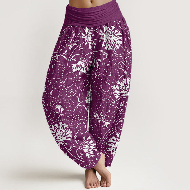 Pantalones harén con cintura elástica para mujer, informales, con estampado floral de plantas de vid y piedras de Buddha Stones - Púrpura - US22，UK/AU26，EU54 (6XL) - image 8