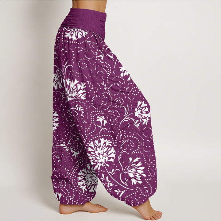 Pantalones harén con cintura elástica para mujer, informales, con estampado floral de plantas de vid y piedras de Buddha Stones - image 9