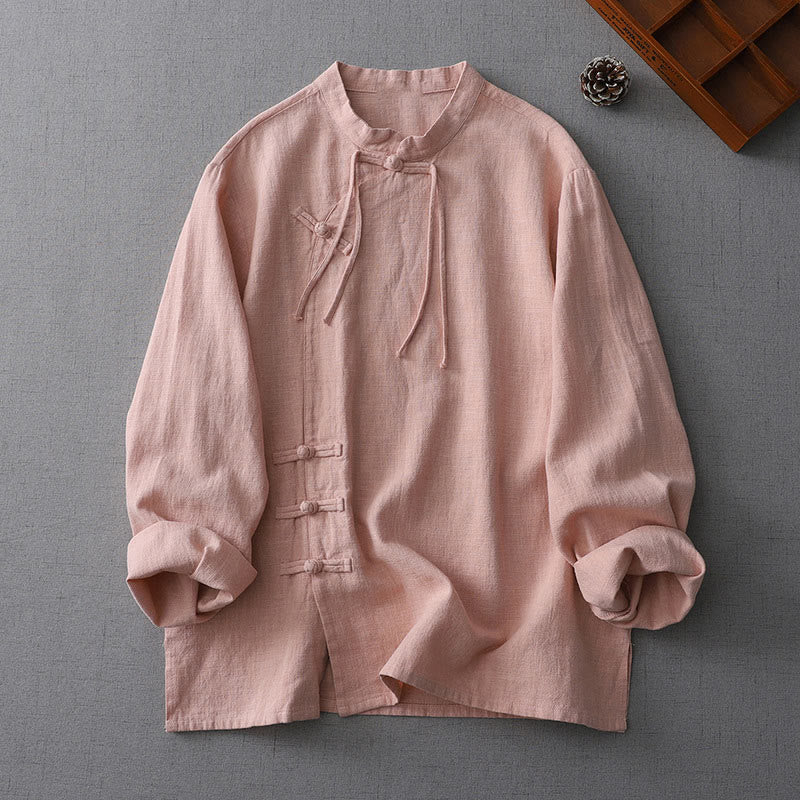 Camisa de Buddha Stones y algodón de manga larga para mujer, estilo vintage chino con diseño de rana y botones, cuello alto y diseño zen. - Salmón oscuro - US8-10，UK/AU12-14，EU40-42 (2XL) - image 0
