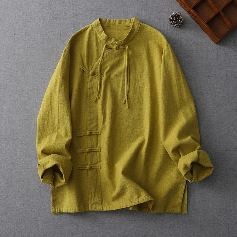 Camisa de Buddha Stones y algodón de manga larga para mujer, estilo vintage chino con diseño de rana y botones, cuello alto y diseño zen. - AmarilloVerde - US8-10，UK/AU12-14，EU40-42 (2XL) - image 6