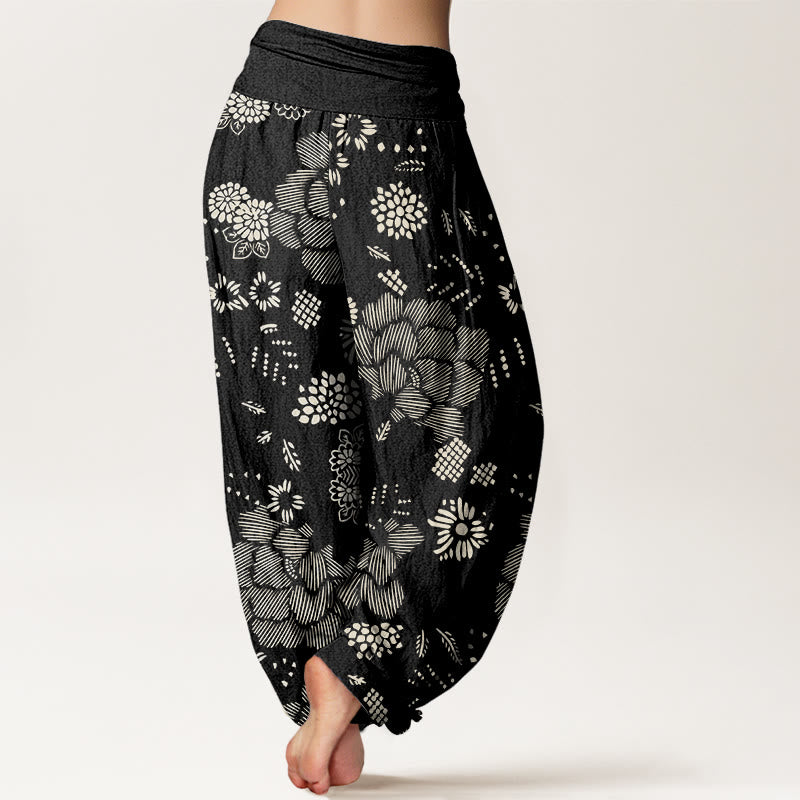 Pantalones harén con cintura elástica para mujer, diseño floral informal con Buddha Stones - image 3