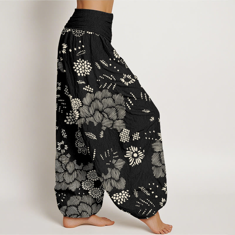 Pantalones harén con cintura elástica para mujer, diseño floral informal con Buddha Stones - image 2