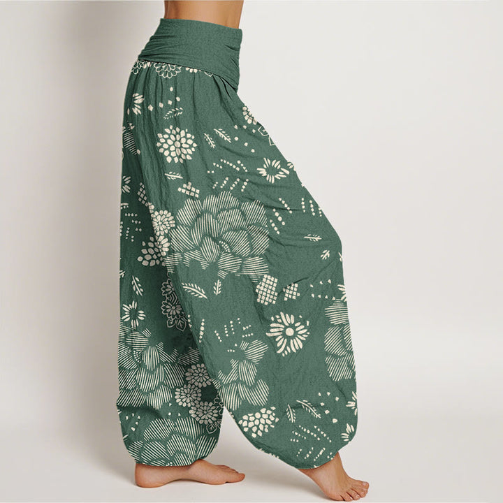 Pantalones harén con cintura elástica para mujer, diseño floral informal con Buddha Stones - image 6