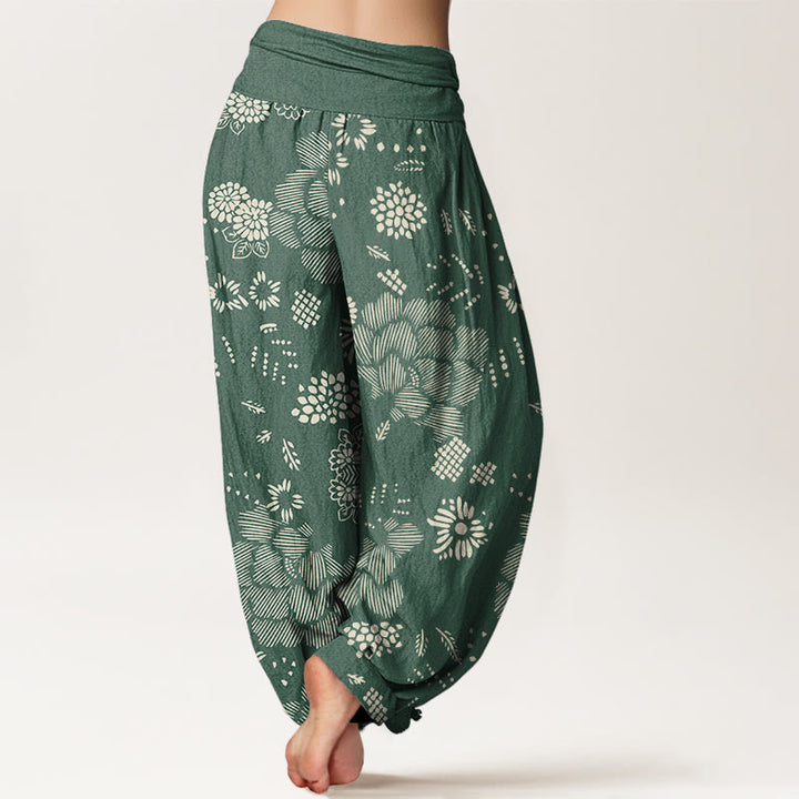 Pantalones harén con cintura elástica para mujer, diseño floral informal con Buddha Stones - image 7