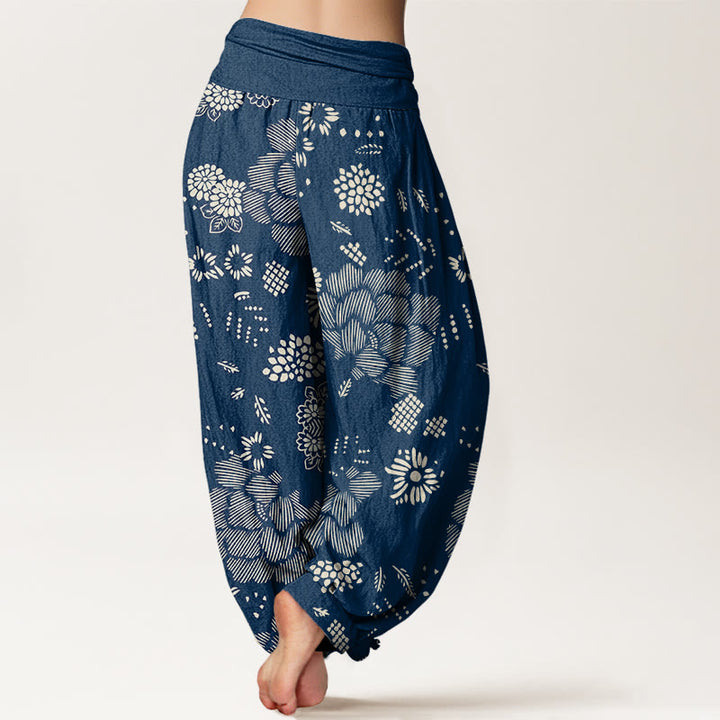 Pantalones harén con cintura elástica para mujer, diseño floral informal con Buddha Stones - image 10