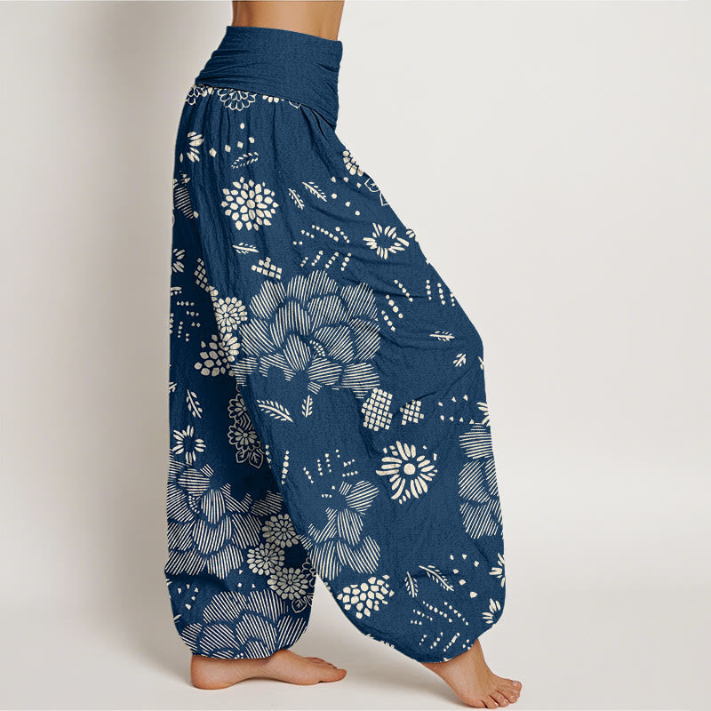 Pantalones harén con cintura elástica para mujer, diseño floral informal con Buddha Stones - image 9