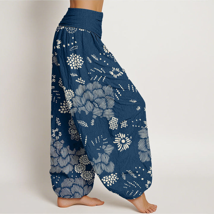 Pantalones harén con cintura elástica para mujer, diseño floral informal con Buddha Stones - image 9