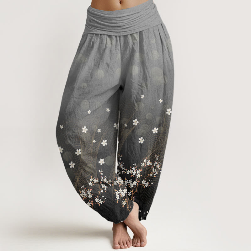 Pantalones harén con cintura elástica para mujer, con estampado floral, líneas onduladas y puntos de luz circulares y degradados de Buddha Stones - Gris pizarra - US22，UK/AU26，EU54 (6XL) - image 5