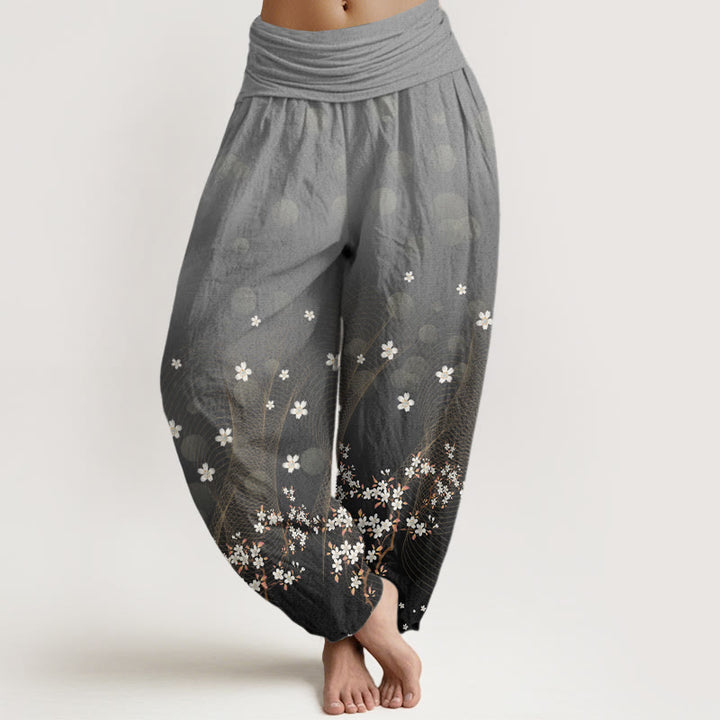 Pantalones harén con cintura elástica para mujer, con estampado floral, líneas onduladas y puntos de luz circulares y degradados de Buddha Stones - Gris pizarra - US22，UK/AU26，EU54 (6XL) - image 5