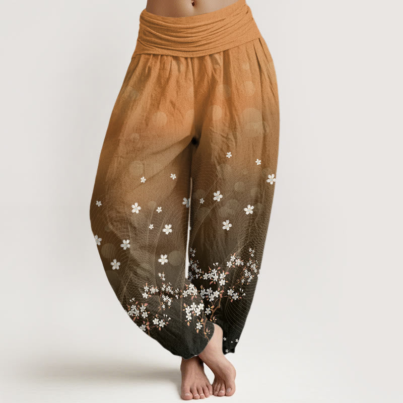 Pantalones harén con cintura elástica para mujer, con estampado floral, líneas onduladas y puntos de luz circulares y degradados de Buddha Stones - SandyBrown - US22，UK/AU26，EU54 (6XL) - image 8