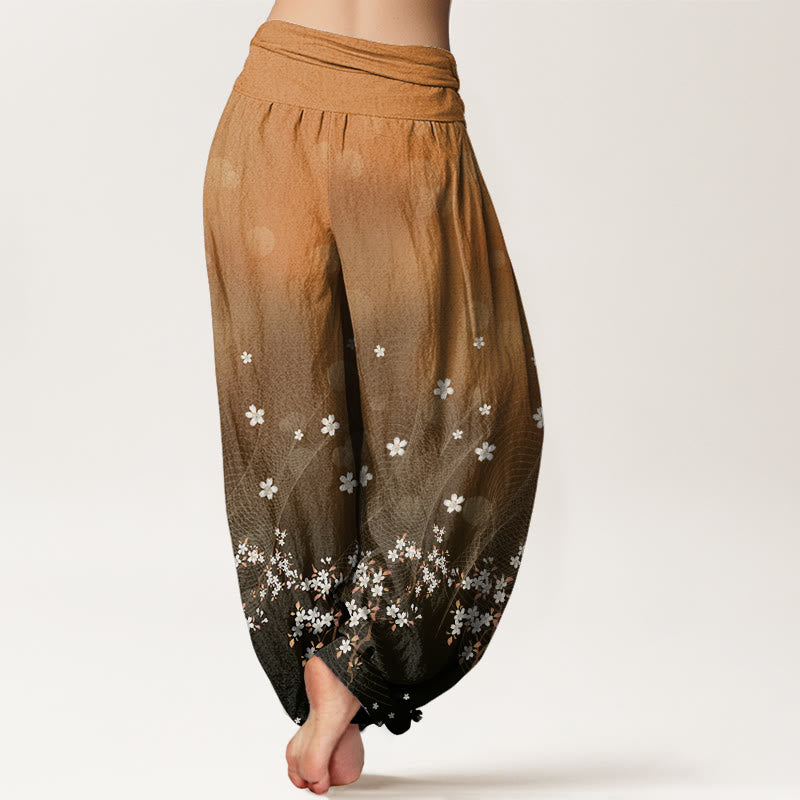 Pantalones harén con cintura elástica para mujer, con estampado floral, líneas onduladas y puntos de luz circulares y degradados de Buddha Stones - image 10