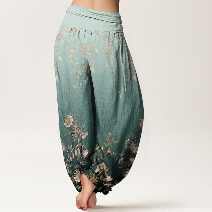 Pantalones harén con cintura elástica para mujer, con estampado floral delicado y degradado de Buddha Stones - image 3
