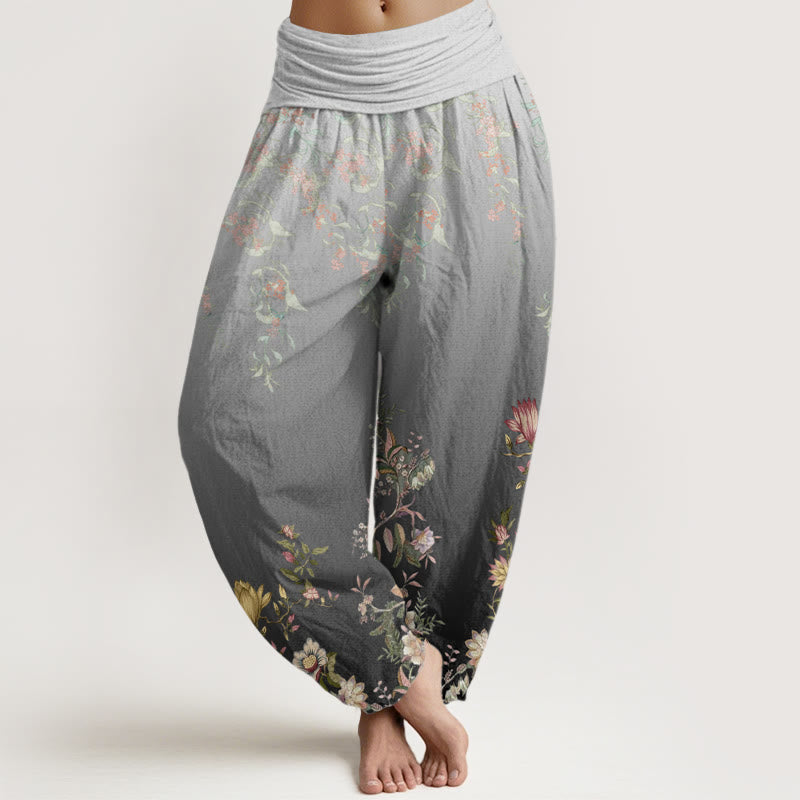 Pantalones harén con cintura elástica para mujer, con estampado floral delicado y degradado de Buddha Stones - Gris pizarra claro - US22，UK/AU26，EU54 (6XL) - image 5