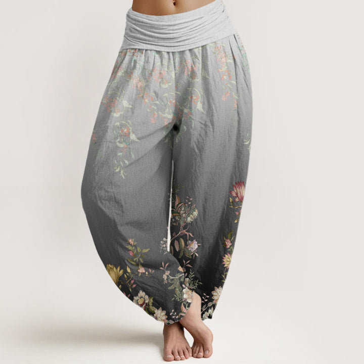 Pantalones harén con cintura elástica para mujer, con estampado floral delicado y degradado de Buddha Stones - Gris pizarra claro - US22，UK/AU26，EU54 (6XL) - image 4