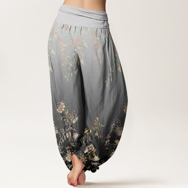 Pantalones harén con cintura elástica para mujer, con estampado floral delicado y degradado de Buddha Stones - image 7