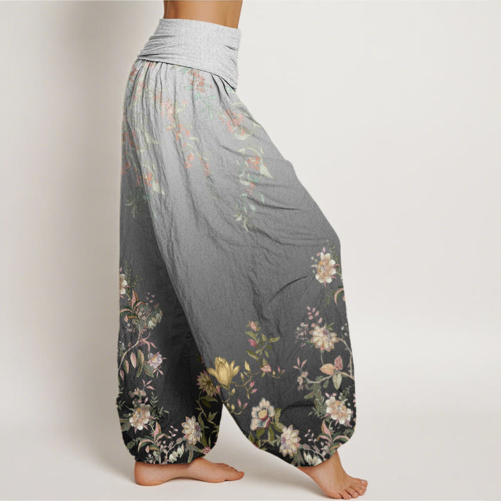 Pantalones harén con cintura elástica para mujer, con estampado floral delicado y degradado de Buddha Stones - image 5