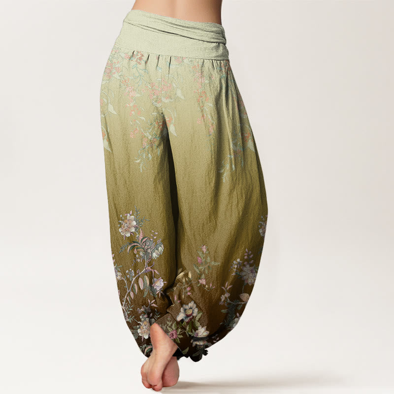 Pantalones harén con cintura elástica para mujer, con estampado floral delicado y degradado de Buddha Stones - image 9