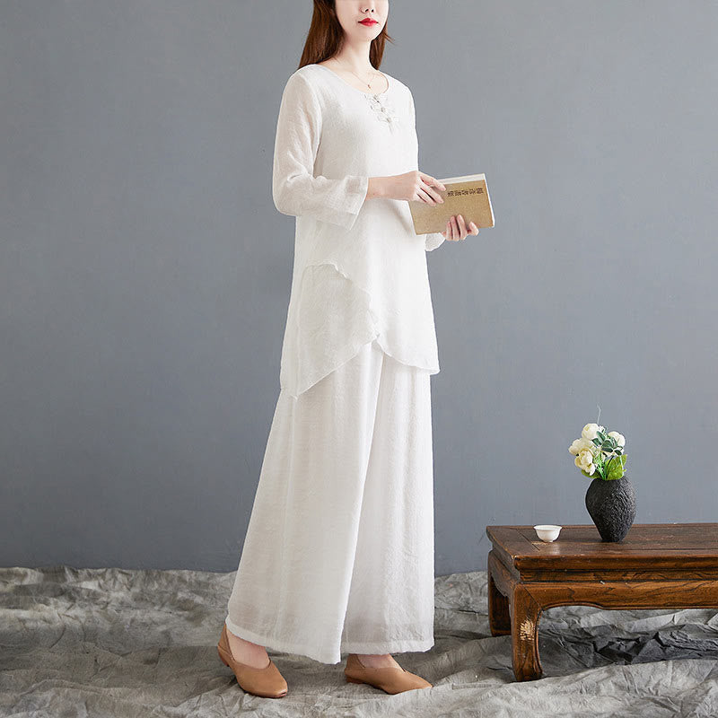 Conjunto de 2 piezas de camisa y pantalones de manga larga con diseño de rana china y botones de Buddha Stones, de algodón y lino, para meditación, zen y tai chi, para mujer. - image 6