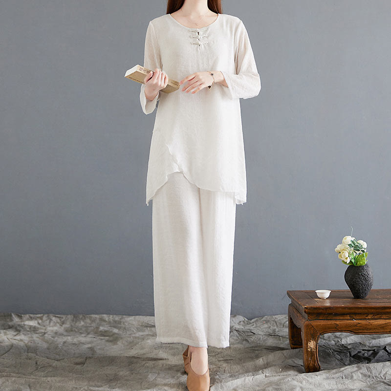 Conjunto de 2 piezas de camisa y pantalones de manga larga con diseño de rana china y botones de Buddha Stones, de algodón y lino, para meditación, zen y tai chi, para mujer. - image 3