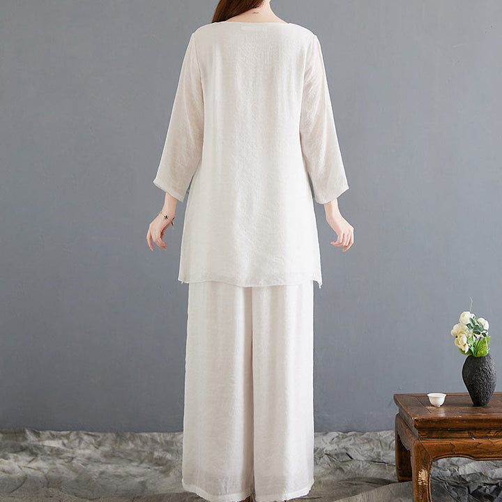 Conjunto de 2 piezas de camisa y pantalones de manga larga con diseño de rana china y botones de Buddha Stones, de algodón y lino, para meditación, zen y tai chi, para mujer. - image 2