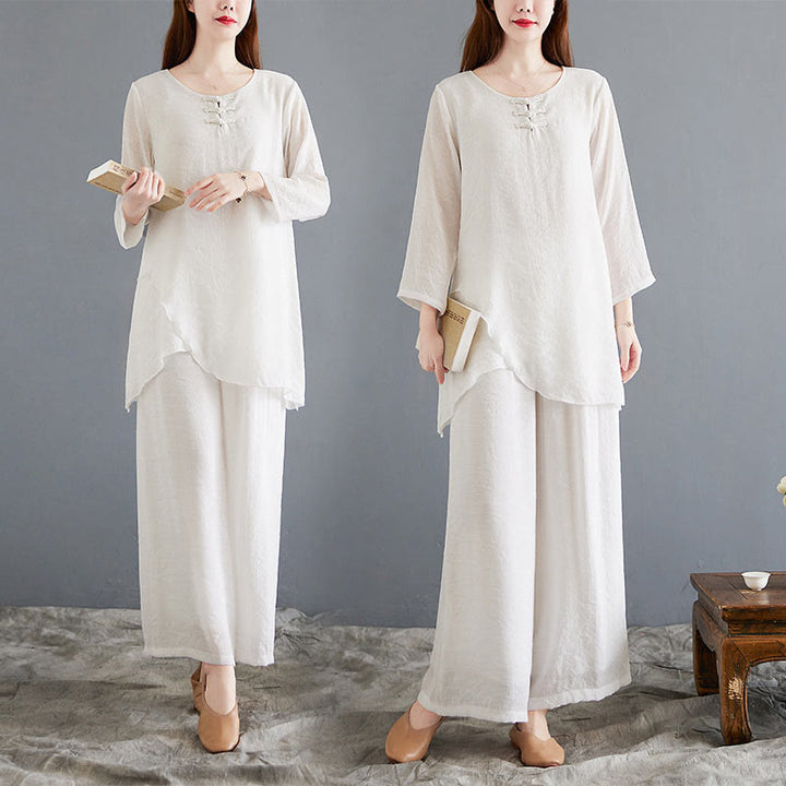 Conjunto de 2 piezas de camisa y pantalones de manga larga con diseño de rana china y botones de Buddha Stones, de algodón y lino, para meditación, zen y tai chi, para mujer. - image 20