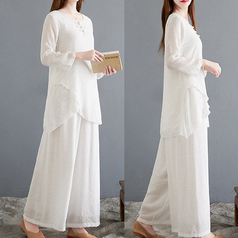 Conjunto de 2 piezas de camisa y pantalones de manga larga con diseño de rana china y botones de Buddha Stones, de algodón y lino, para meditación, zen y tai chi, para mujer. - image 19