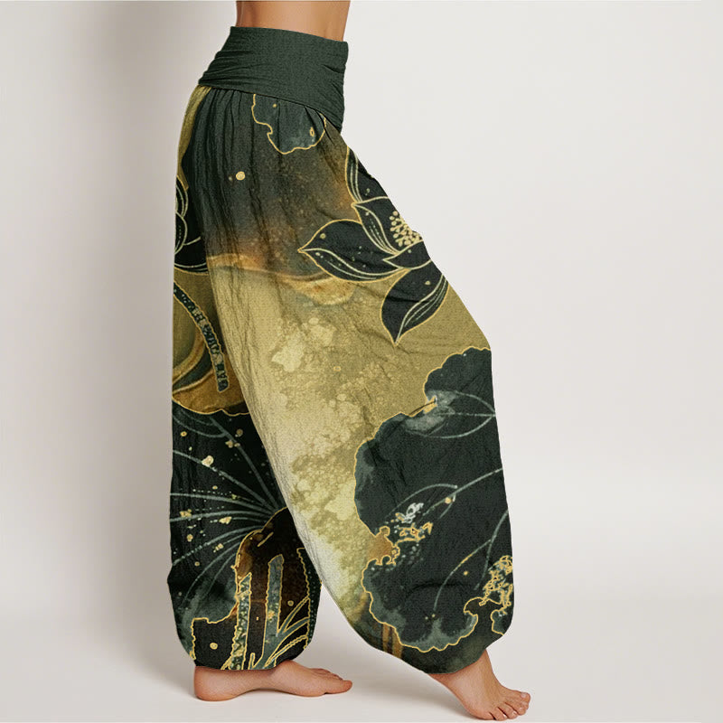 Pantalones harén con cintura elástica para mujer, con estampado de pétalos de loto y Buddha Stones - image 5