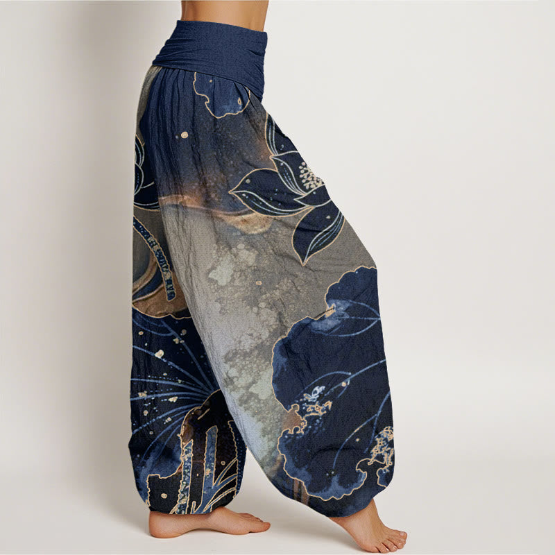 Pantalones harén con cintura elástica para mujer, con estampado de pétalos de loto y Buddha Stones - image 8