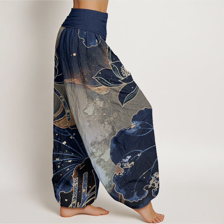 Pantalones harén con cintura elástica para mujer, con estampado de pétalos de loto y Buddha Stones - image 8