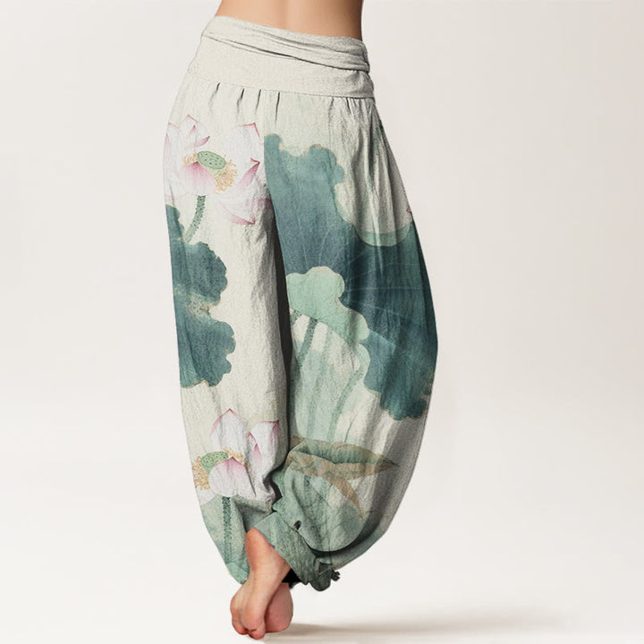 Pantalones harén con cintura elástica para mujer, con estampado de pétalos de loto y Buddha Stones - image 3