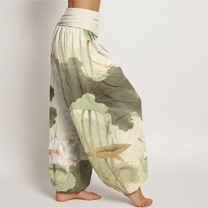 Pantalones harén con cintura elástica para mujer, con estampado de pétalos de loto y Buddha Stones - image 5