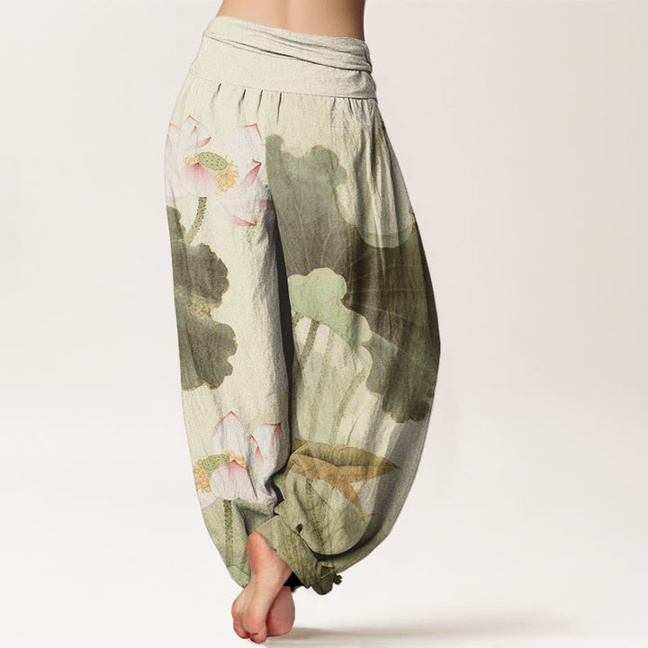 Pantalones harén con cintura elástica para mujer, con estampado de pétalos de loto y Buddha Stones - image 6