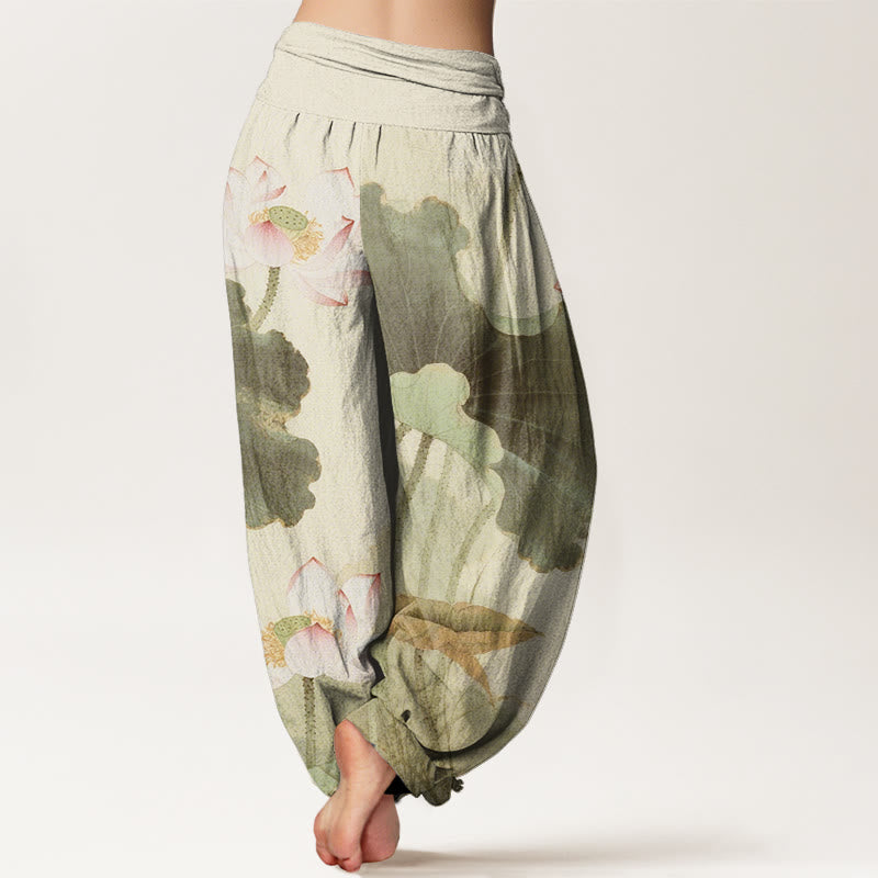 Pantalones harén con cintura elástica para mujer, con estampado de pétalos de loto y Buddha Stones - image 7
