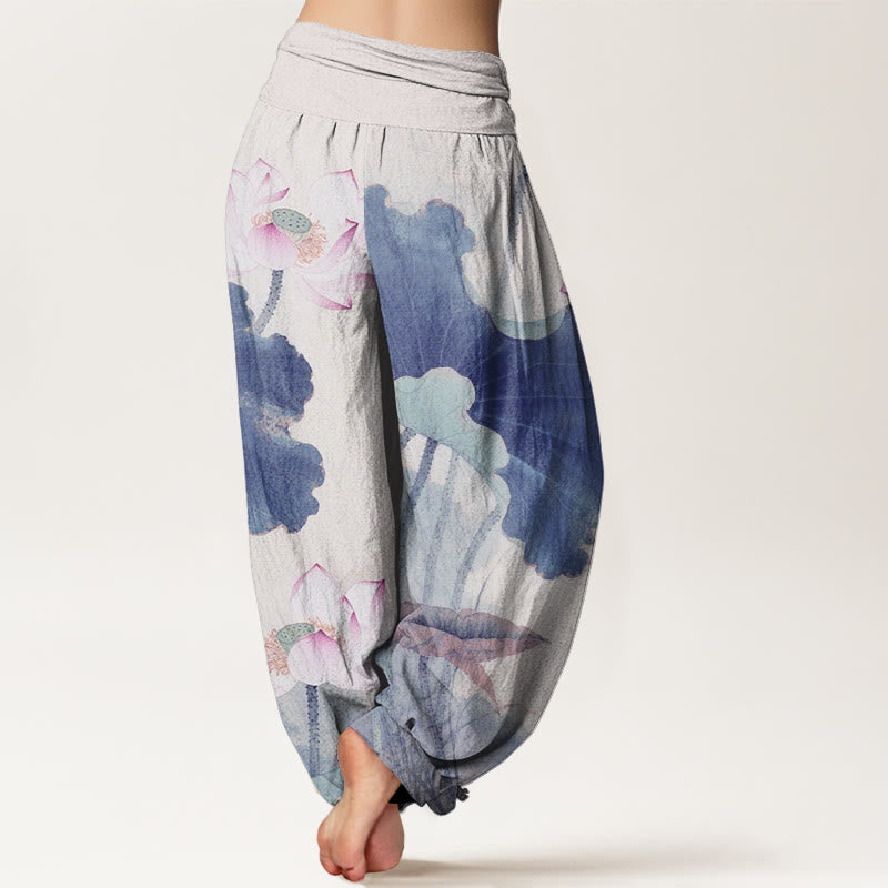 Pantalones harén con cintura elástica para mujer, con estampado de pétalos de loto y Buddha Stones - image 9
