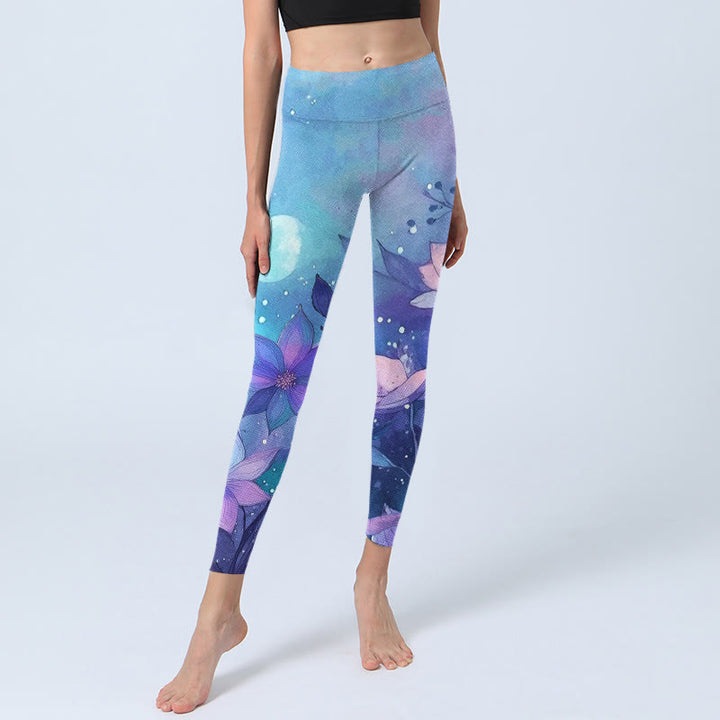 Leggings de yoga para mujer con estampado de flores de loto, luna y Buddha Stones - image 5