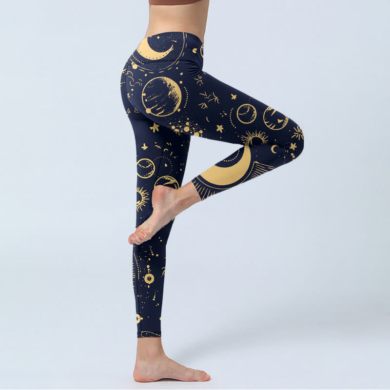 Leggings de yoga para mujer con estampado de Buddha Stones, luna, estrellas y universo - image 4