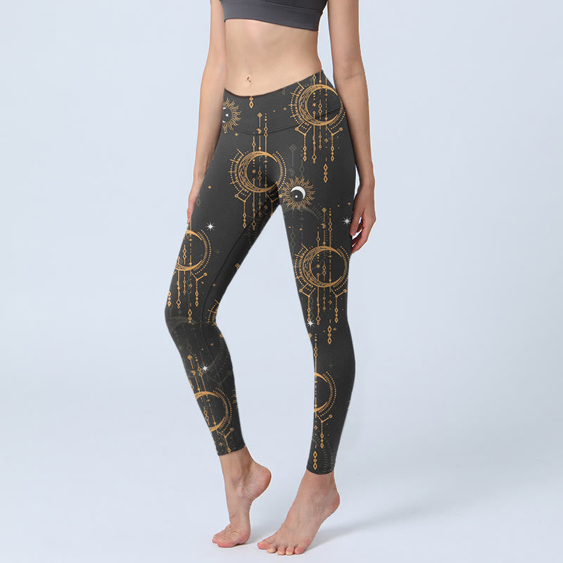 Leggings de yoga para mujer con estampado de constelación de Buddha Stones, luna y estrellas - Negro - US18，UK/AU22，EU50 (4XL) - image 0