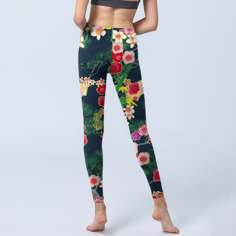 Leggings de yoga para mujer con estampado de Buddha Stones, flores de cerezo y bambú y pino - image 6