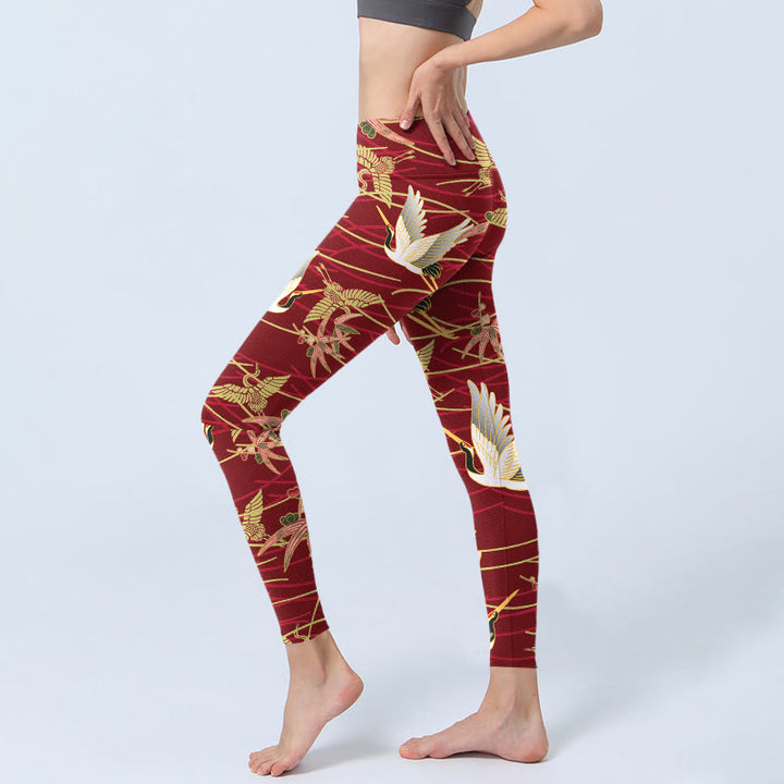 Leggings de yoga para mujer con estampado de grullas voladoras, ramas esbeltas y Buddha Stones - image 2