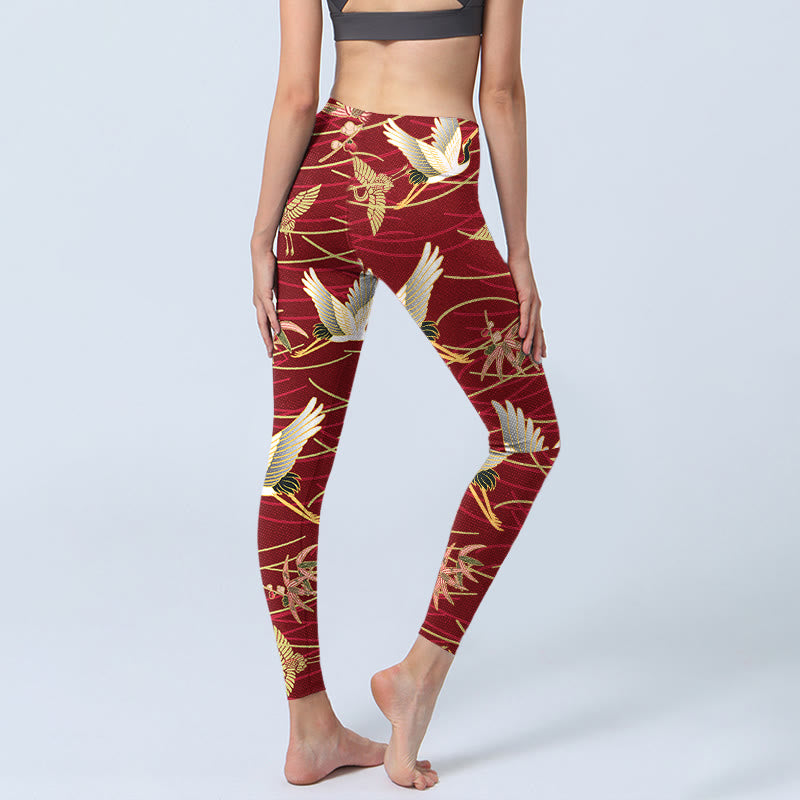 Leggings de yoga para mujer con estampado de grullas voladoras, ramas esbeltas y Buddha Stones - image 4