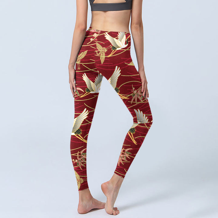 Leggings de yoga para mujer con estampado de grullas voladoras, ramas esbeltas y Buddha Stones - image 4
