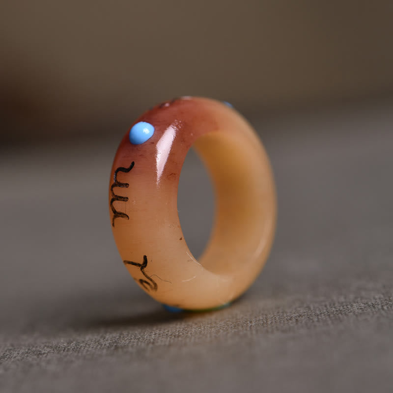 Anillo de protección tallado con Buddha Stones, hueso de camello, Om Mani Padme Hum