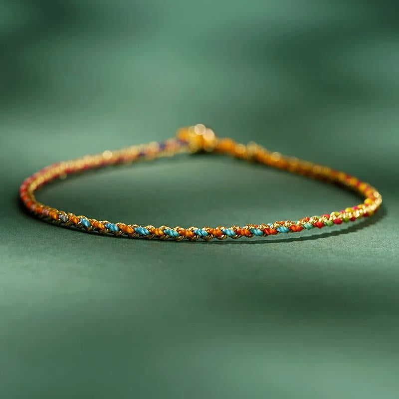 Pulsera trenzada extrafina con cuentas de moneda de la suerte y cuerda colorida de Buddha Stones - Vistoso - Cuerda desnuda - 20 cm - image 1