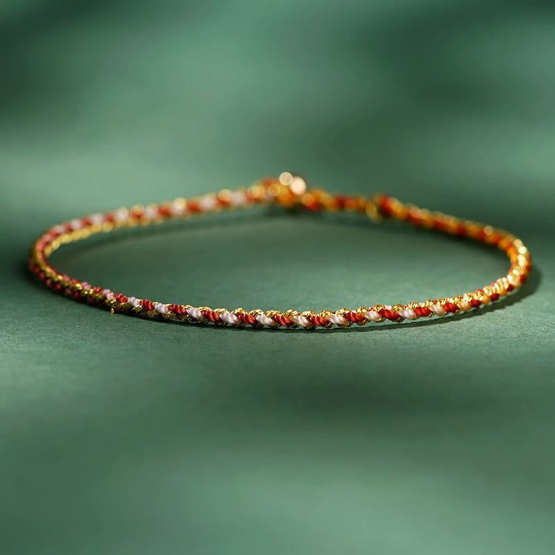 Pulsera trenzada extrafina con cuentas de moneda de la suerte y cuerda colorida de Buddha Stones - Rojo - Cuerda desnuda - 20 cm - image 9