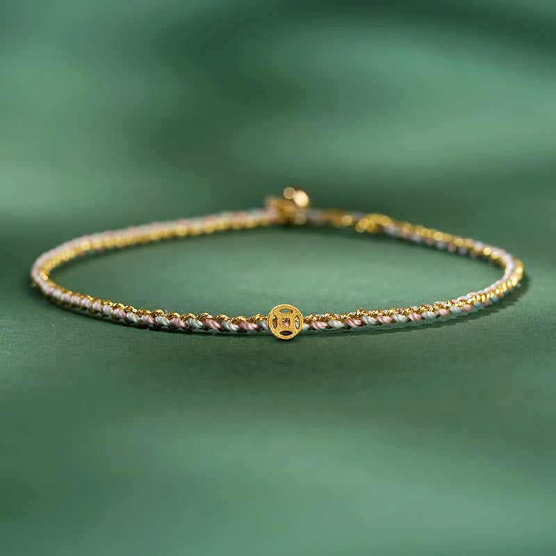 Pulsera trenzada extrafina con cuentas de moneda de la suerte y cuerda colorida de Buddha Stones - rosa claro - Cuerda con moneda de cobre - 20 cm - image 11