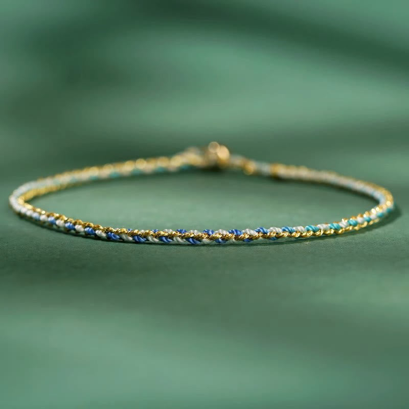 Pulsera trenzada extrafina con cuentas de moneda de la suerte y cuerda colorida de Buddha Stones - Azul - Cuerda desnuda - 20 cm - image 16