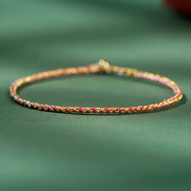 Pulsera trenzada extrafina con cuentas de moneda de la suerte y cuerda colorida de Buddha Stones - Rosa - Cuerda desnuda - 20 cm - image 18